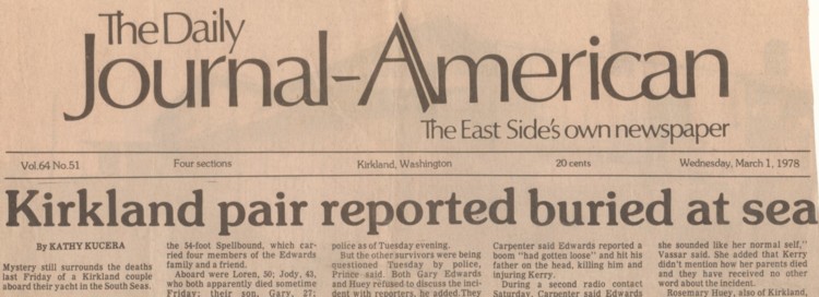 3/1/78	-	Daily Journal American	-	Kirkland Pair Reported Buried at Sea -	Kathy Kucera